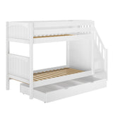 STELLAR TD WP : Bunk Beds Twin Medium Bunk Bed with Stairs and Trundle Drawer, Panel, White