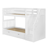 STELLAR TD WS : Bunk Beds Twin Medium Bunk Bed with Stairs and Trundle Drawer, Slat, White