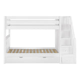 STELLAR TD WS : Bunk Beds Twin Medium Bunk Bed with Stairs and Trundle Drawer, Slat, White