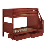 STELLAR UD CP : Staircase Bunk Beds Twin Medium Bunk Bed with Stairs and Underbed Storage Drawer, Panel, Chestnut