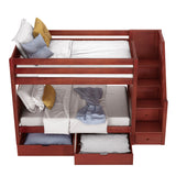 STELLAR UD CP : Bunk Beds Twin Medium Bunk Bed with Stairs and Underbed Storage Drawer, Panel, Chestnut