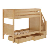 STELLAR UD NP : Bunk Beds Twin Medium Bunk Bed with Stairs and Underbed Storage Drawer, Panel, Natural