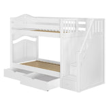 STELLAR UD WC : Staircase Bunk Beds Twin Medium Bunk Bed with Stairs and Underbed Storage Drawer, Curved, White