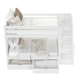 STELLAR UD WC : Staircase Bunk Beds Twin Medium Bunk Bed with Stairs and Underbed Storage Drawer, Curved, White