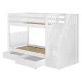 STELLAR UD WP : Staircase Bunk Beds Twin Medium Bunk Bed with Stairs and Underbed Storage Drawer, Panel, White