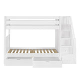 STELLAR UD WP : Bunk Beds Twin Medium Bunk Bed with Stairs and Underbed Storage Drawer, Panel, White