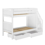 STELLAR UD WP : Staircase Bunk Beds Twin Medium Bunk Bed with Stairs and Underbed Storage Drawer, Panel, White