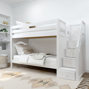 STELLAR XL WC : Bunk Bed Twin XL Medium Bunk Bed with Stairs, Curved, White