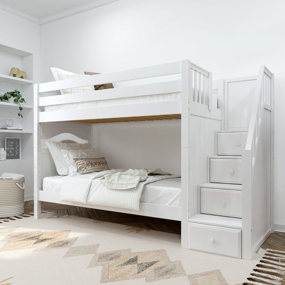 STELLAR XL WC : Bunk Bed Twin XL Medium Bunk Bed with Stairs, Curved, White