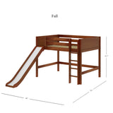 SUGAR CP : Play Loft Beds Full Mid Loft Bed with Slide and Straight Ladder on Front, Panel, Chestnut