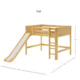 SUGAR NP : Play Loft Beds Full Mid Loft Bed with Slide and Straight Ladder on Front, Panel, Natural