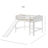 SUGAR WC : Play Loft Beds Full Mid Loft Bed with Slide and Straight Ladder on Front, Curved, White