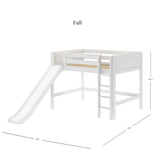 SUGAR WP : Play Loft Beds Full Mid Loft Bed with Slide and Straight Ladder on Front, Panel, White