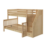 SUMO NS : Staggered Bunk Beds Medium Twin over Full Bunk Bed with Stairs, Slat, Natural