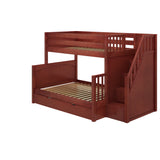 SUMO TD CP : Bunk Beds Medium Twin over Full Bunk Bed with Stairs and Trundle Drawer, Panel, Chestnut