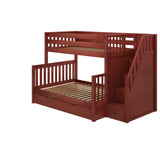 SUMO TD CS : Bunk Beds Medium Twin over Full Bunk Bed with Stairs and Trundle Drawer, Slat, Chestnut