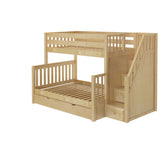 SUMO TD NS : Bunk Beds Medium Twin over Full Bunk Bed with Stairs and Trundle Drawer, Slat, Natural