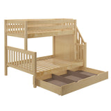 SUMO TD NS : Bunk Beds Medium Twin over Full Bunk Bed with Stairs and Trundle Drawer, Slat, Natural