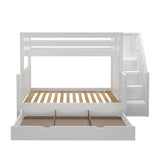SUMO TD WP : Bunk Beds Medium Twin over Full Bunk Bed with Stairs and Trundle Drawer, Panel, White