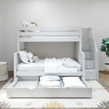 SUMO TD WS : Bunk Beds Medium Twin over Full Bunk Bed with Stairs and Trundle Drawer, Slat, White