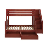 SUMO UD CS : Bunk Beds Medium Twin over Full Bunk Bed with Stairs and Underbed Storage Drawer, Slat, Chestnut