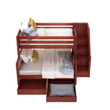 SUMO UD CS : Bunk Beds Medium Twin over Full Bunk Bed with Stairs and Underbed Storage Drawer, Slat, Chestnut