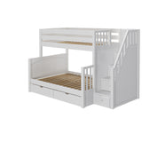 SUMO UD WP : Bunk Beds Medium Twin over Full Bunk Bed with Stairs and Underbed Storage Drawer, Panel, White