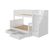SUMO UD WP : Bunk Beds Medium Twin over Full Bunk Bed with Stairs and Underbed Storage Drawer, Panel, White