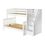SUMO WS : Staggered Bunk Beds Medium Twin over Full Bunk Bed with Stairs, Slat, White