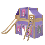 SWEET56 NP : Play Loft Beds Twin Mid Loft Bed with Angled Ladder, Curtain, Top Tent + Slide, Panel, Natural