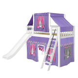 SWEET56 WS : Play Loft Beds Twin Mid Loft Bed with Angled Ladder, Curtain, Top Tent + Slide, Slat, White