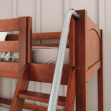 SWEET CP : Play Loft Beds Twin Mid Loft Bed with Slide and Angled Ladder on Front, Panel, Chestnut