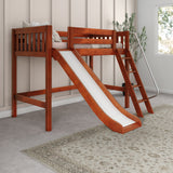 SWEET CS : Play Loft Beds Twin Mid Loft Bed with Slide and Angled Ladder on Front, Slat, Chestnut