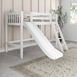 SWEET WS : Play Loft Beds Twin Mid Loft Bed with Slide and Angled Ladder on Front, Slat, White