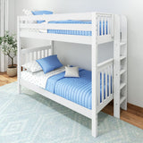 TALL 1 WS : Bunk Bed Classic High Twin Bunk Bed with Straight Ladder on End, Classic White Slats
