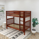 TALL CS : Classic Bunk Beds Twin High Bunk Bed with Straight Ladder on Front, Slat, Chestnut