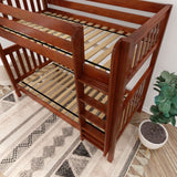 TALL XL CS : Classic Bunk Beds Twin XL High Bunk Bed with Straight Ladder on Front, Slat, Chestnut