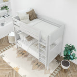 TALL XL WP : Classic Bunk Beds Twin XL High Bunk Bed with Straight Ladder on Front, Panel, White