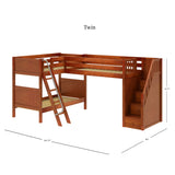 TERTIARY CP : Multiple Bunk Beds Twin Medium Corner Loft Bunk Bed with Ladder + Stairs - R, Panel, Chestnut