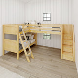TERTIARY NP : Multiple Bunk Beds Twin Medium Corner Loft Bunk Bed with Ladder + Stairs - R, Panel, Natural
