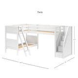 TERTIARY WP : Multiple Bunk Beds Twin Medium Corner Loft Bunk Bed with Ladder + Stairs - R, Panel, White