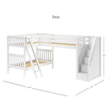 TERTIARY WS : Multiple Bunk Beds Twin Medium Corner Loft Bunk Bed with Ladder + Stairs - R, Slat, White