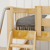TERTIARY XL NS : Multiple Bunk Beds Twin XL Medium Corner Loft Bunk Bed with Angled Ladder and Stairs on Right, Slat, Natural