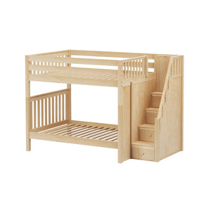 TOPPER NS : Staircase Bunk Beds Full High Bunk Bed with Stairs, Slat, Natural
