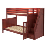 TOTEM CP : Staggered Bunk Beds High Twin over Full Bunk Bed with Stairs, Panel, Chestnut