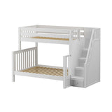 TOTEM WS : Staggered Bunk Beds High Twin over Full Bunk Bed with Stairs, Slat, White