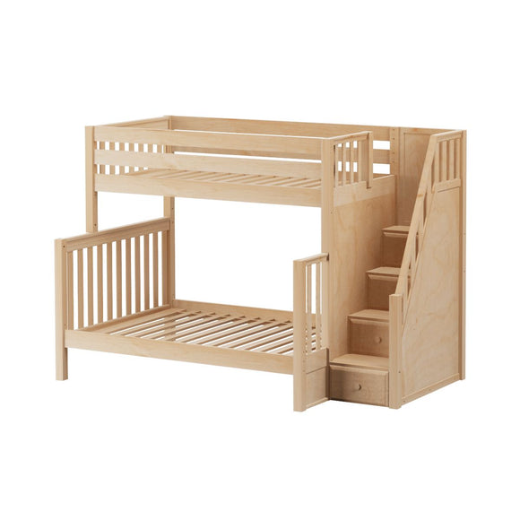 TOTEM XL NS : Staggered Bunk Beds High Twin XL over Full XL Bunk Bed with Stairs, Slat, Natural