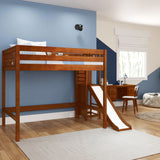 TRACT CS : Play Loft Beds Full High Loft Bed with Slide Platform, Slat, Chestnut