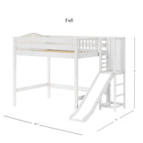TRACT WC : Play Loft Beds Full High Loft Bed with Slide Platform, Curve, White