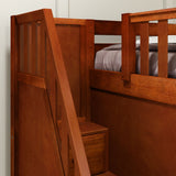 TREBLE CS : Corner Loft Bunk Full High Corner Loft Bunk Bed with Angled Ladder and Stairs on Left, Slat, Chestnut
